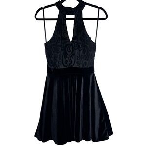 VTG Y2K‎ Sz 7 Black Velvet Burnout and Lace Dress Whimsigoth Dark Fairy Witchy